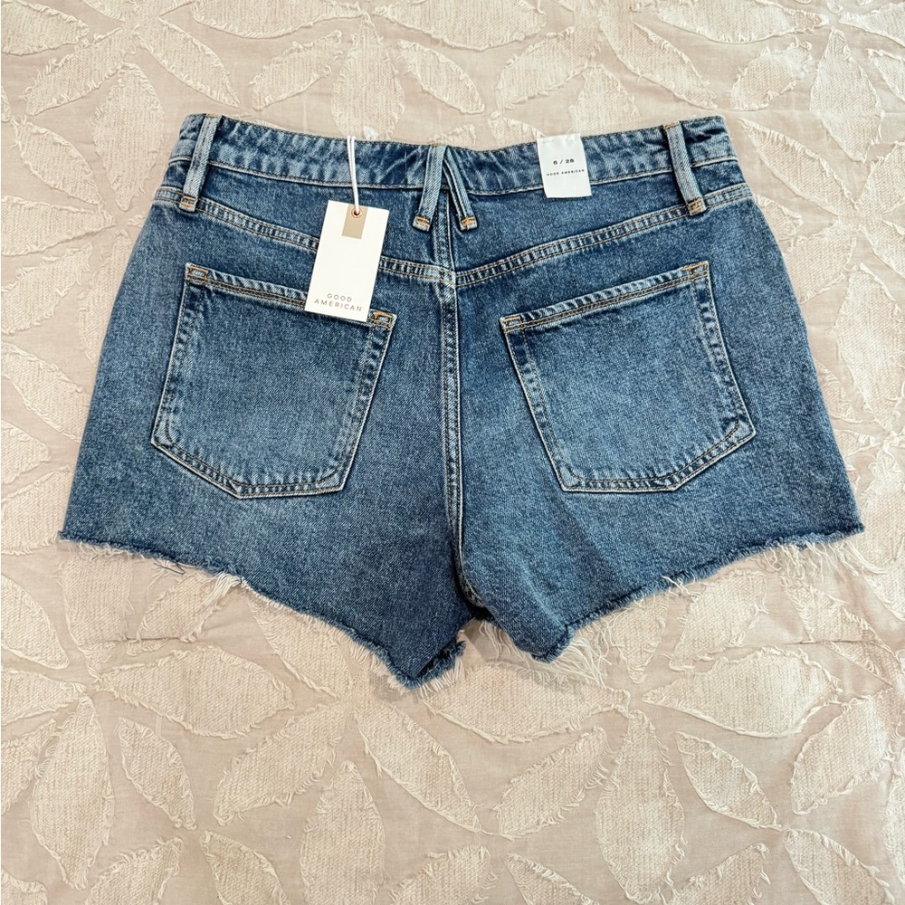 Good American Blue Distressed Jean Shorts - Picture 2 of 3